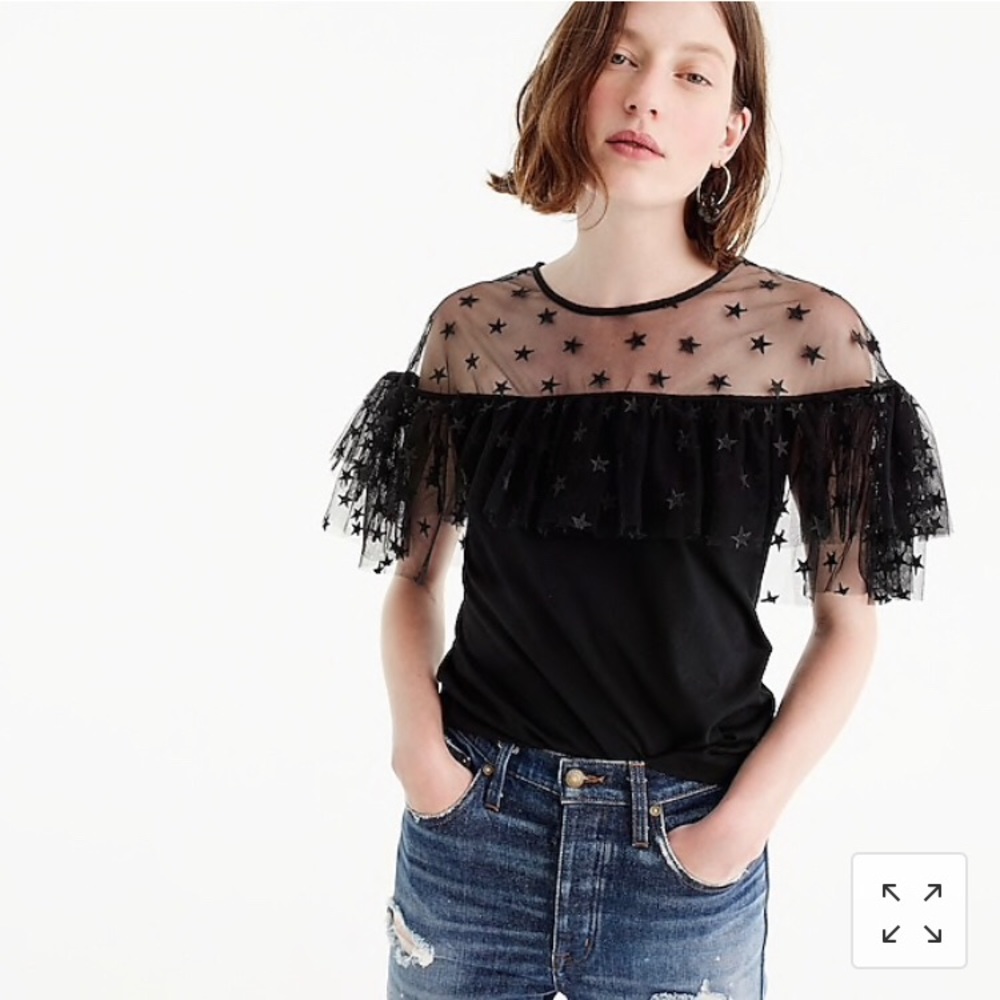 J Crew Starry Black Tulle Top - XS new with tags